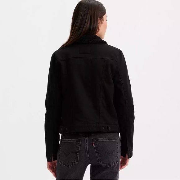Levi’s black original Sherpa trucker denim Jean Jacket gently used size Small - Picture 2 of 7